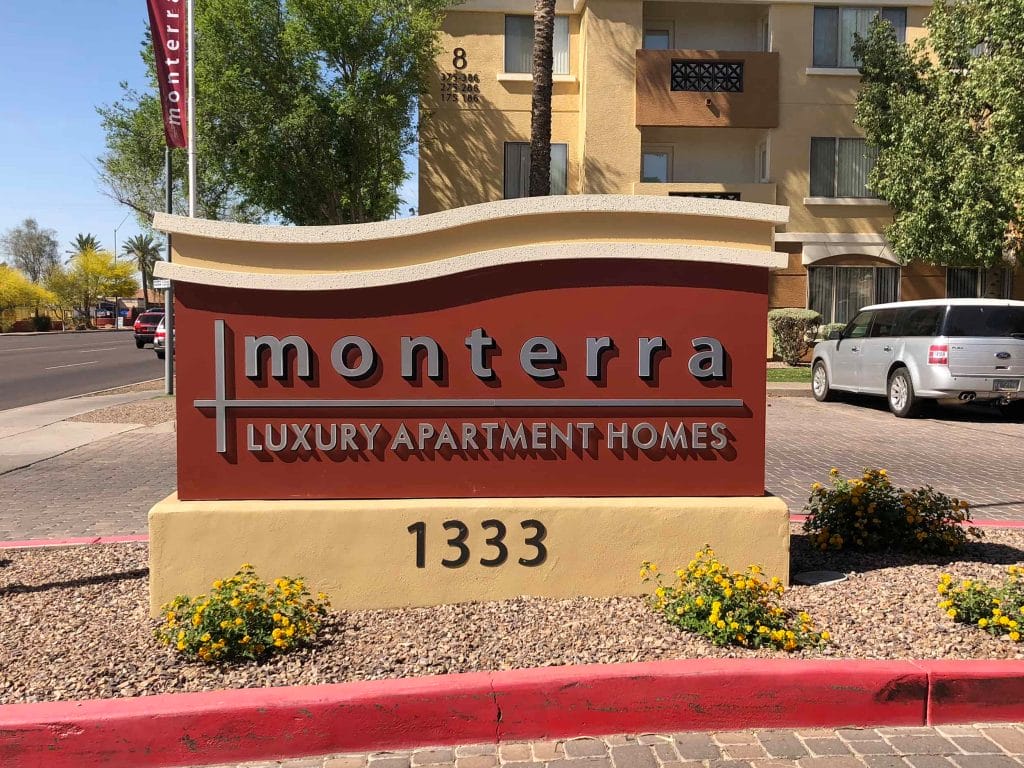 monterra luxury apartments freshly painted sign